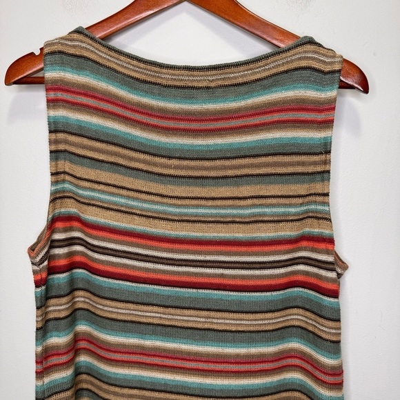 Lauren Ralph Lauren Linen Tan Multi-Colored Striped Sleeveless Sweater Dress - Picture 8 of 15